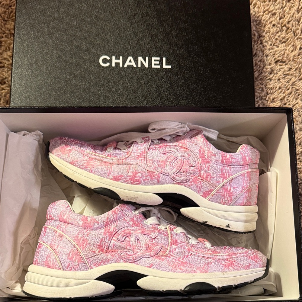 Chanel Pink Tweed Women's Sneakers